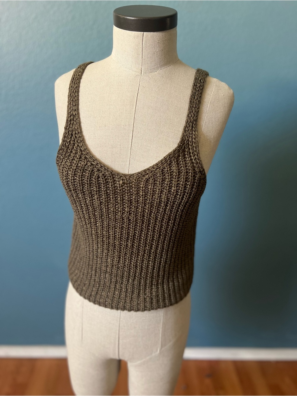moon & madison Olive Ribbed crochet Knit Tank